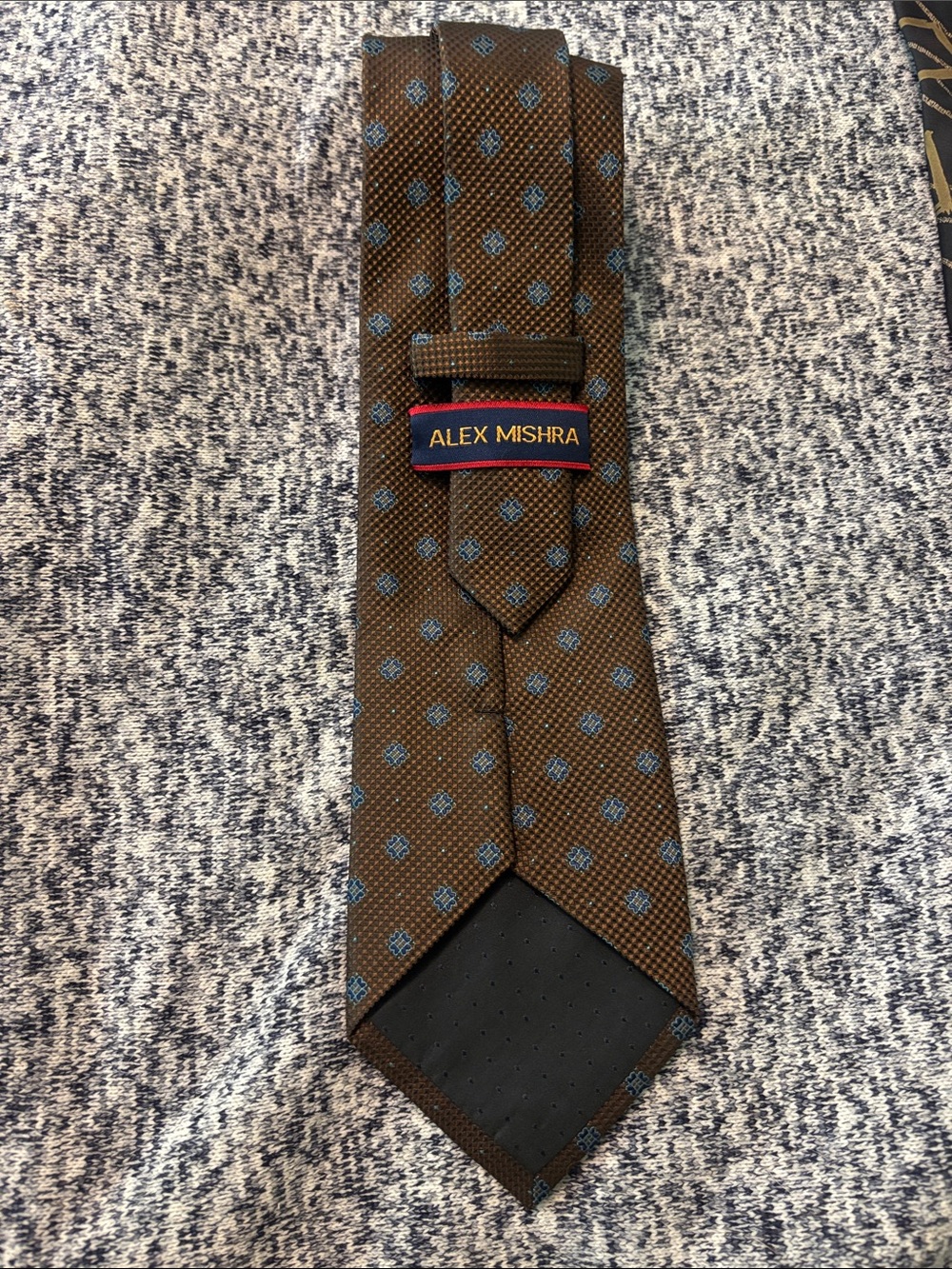Brown Tie with Blue Geometric Dots